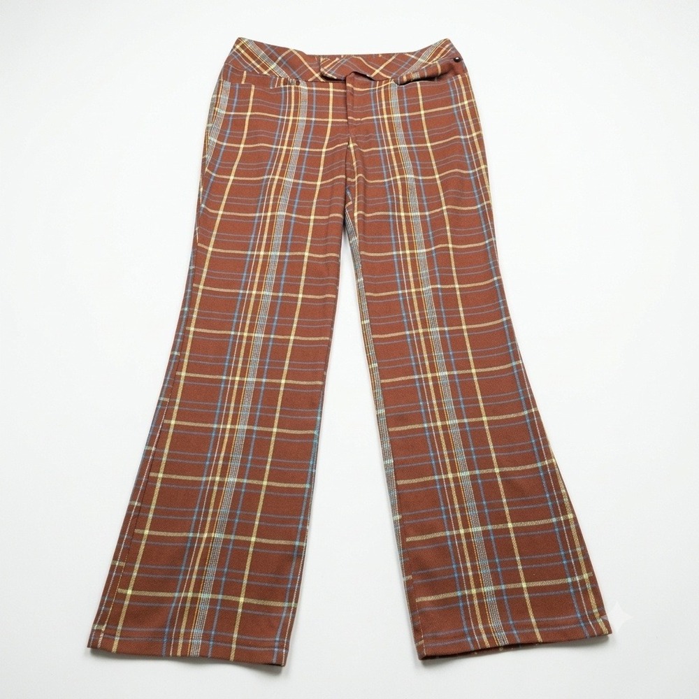 Spacegirlz Plaid Pants Womens Size 13 Brown Y2K Vintage Flare Made in USA